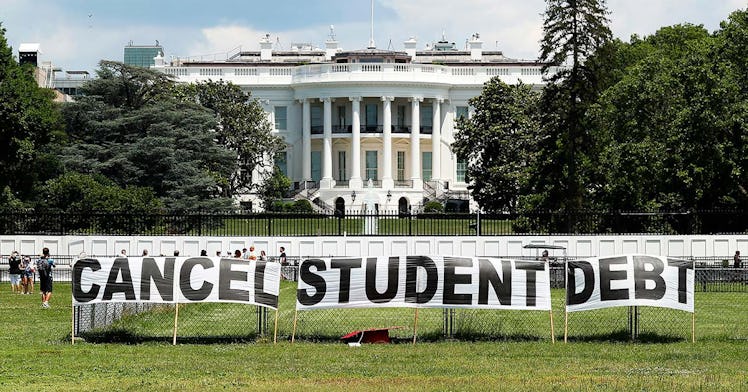 A cancel student debt protest sign