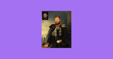 historic portrait of a stately general, re-created from a digital photo against a purple background