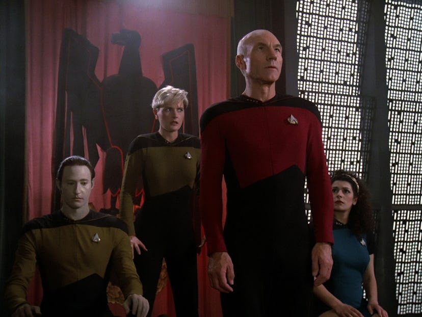 Picard and crew in the first Star Trek: TNG episode