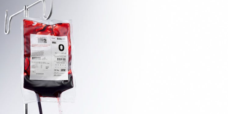 a bag of blood on a white background