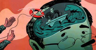 illustration of someone convincing another person they love to go to therapy
