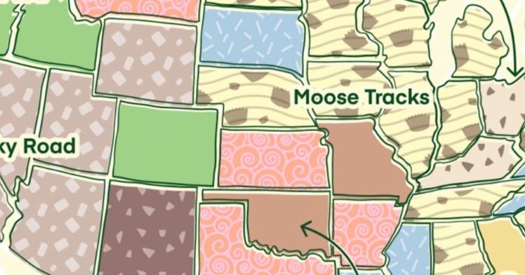 A map of ice cream flavors that are the most popular in each state