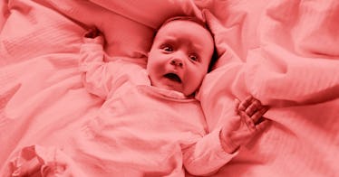 red scale edit of a fearful baby making a terrified face