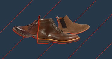 3 mens dress boots featured on a navy blue backdrop