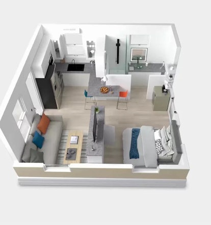 A digitally designed view of the inside of the Tesla Tiny House