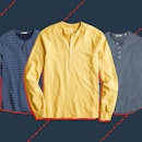 3 long sleeve henley shirt for men featured on a blue back drop