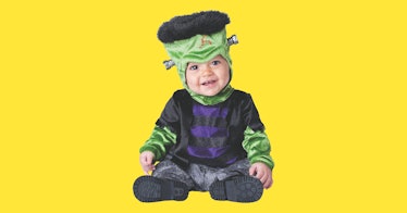A boy wearing the costume of Frankenstein’s Monster