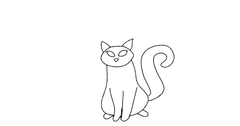 How to draw a cat step 2 - ears and tail