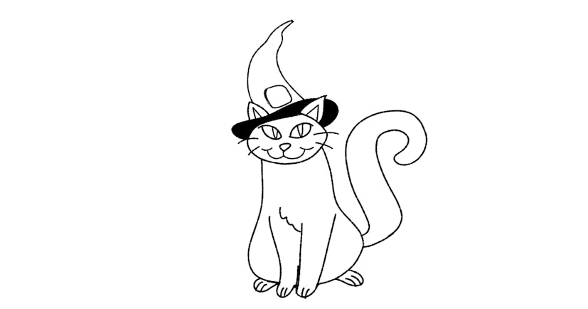 How to draw a cat step 4  - hat added on the top of the head