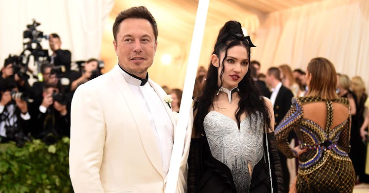 Elon Musk and Grimes at Met Gala, separated by a photoshopped white line to denote their separation