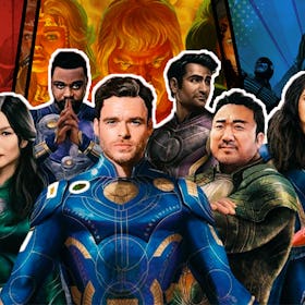 A collage of characters from the Marvel "Eternals" movie