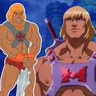 Two versions of He-man and the masters of the universe next to each other