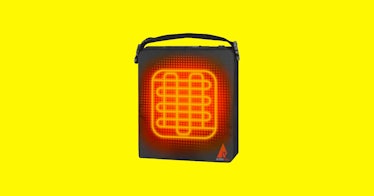 one heated seat cushion pictured against a yellow backdrop