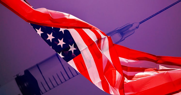 American flag edited over a COVID vaccine