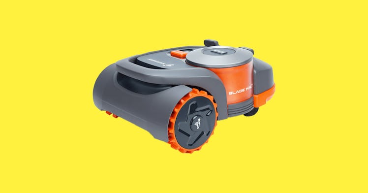 segway lawn mower pictured against a yellow backdrop