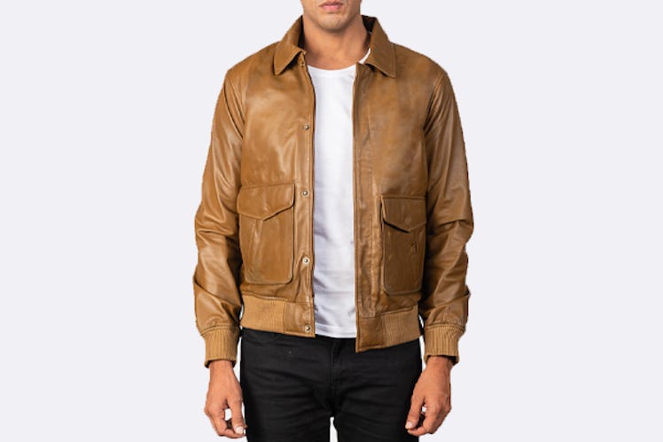 The Jacket Maker Coffmen Brown Leather Bomber Jacket