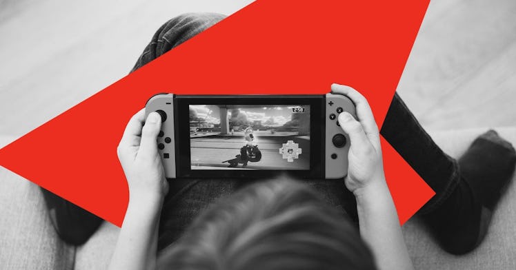 A young kid playing Mario Kart on Nintendo