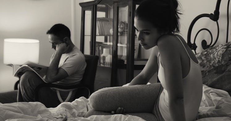 Woman thinking what to say to spouse who has tried to guilt trip her.