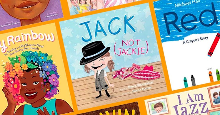 A collage of children's books about trans kids