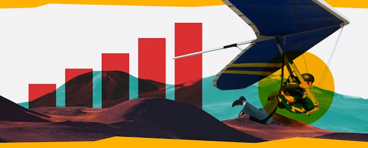 Bar Graph Going Up with a Man in Hang Glider in Front