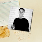 Photo of Brian Lewis placed on top of a piece of paper with tuna recipe on it and angel hair pasta i...