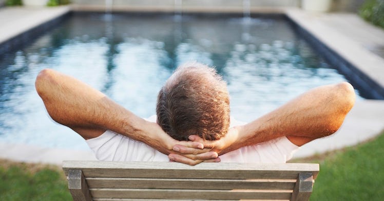 man staring at pool