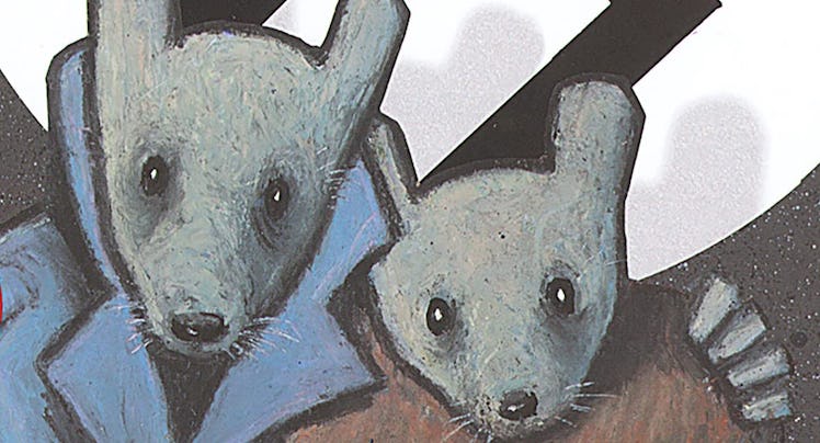 Detail of the front cover of Maus, a banned graphic novel.