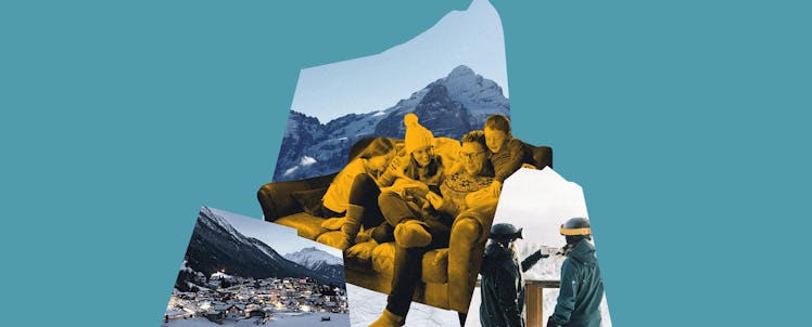 Collage of family photos at ski resorts