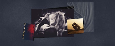 Collage of woman, man and woman kissing, film