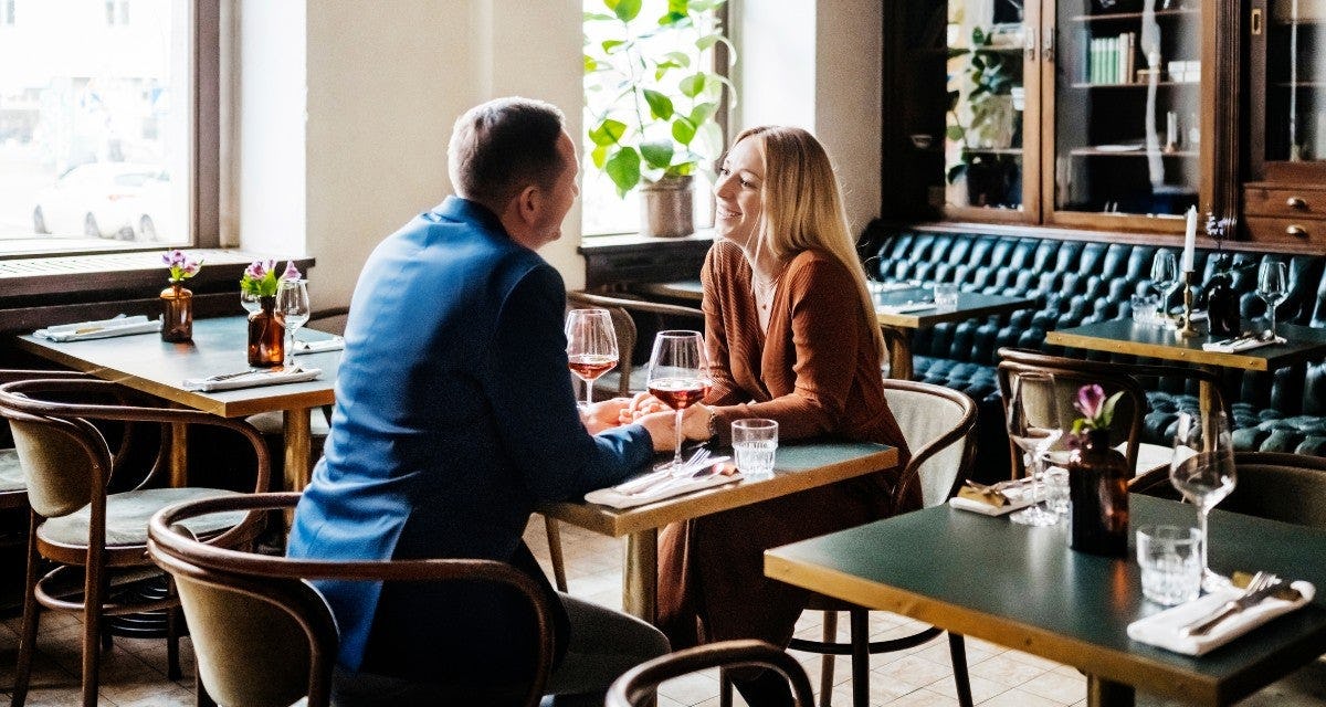 Couple on date drinking wine in restaurant