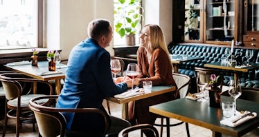 Couple on date drinking wine in restaurant
