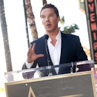 Benedict Cumberbatch speaking at podium