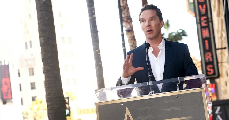 Benedict Cumberbatch speaking at podium