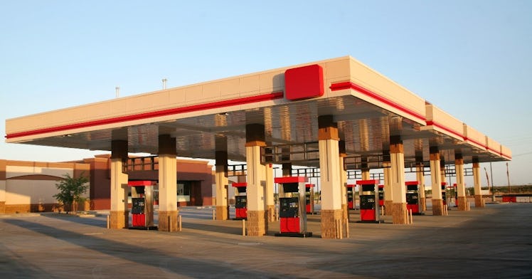 An empty gas station.