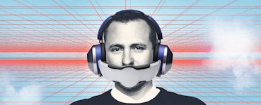 A man using Dyson air-purifying Bluetooth headphones