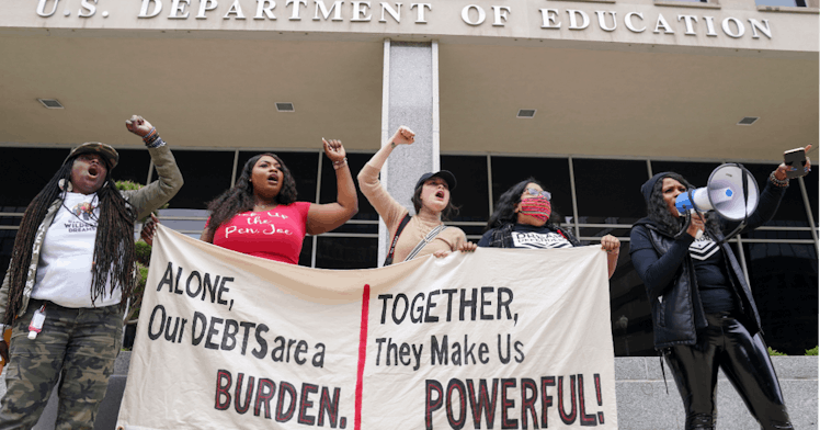 student loan debt protestors protest at the department of education