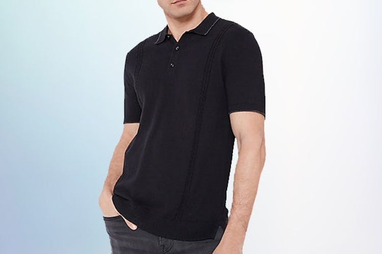 Express Solid Cable Knit Polo Sweater