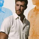 A man wearing a white Short-Sleeve Button-Down Shirt