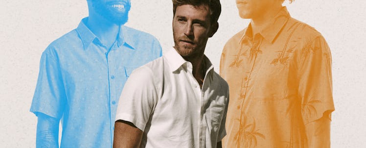 A man wearing a white Short-Sleeve Button-Down Shirt