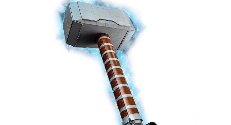 The 979-piece Lego Thor Hammer on a white background