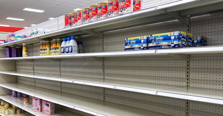 empty shelves of infant formula in a store
