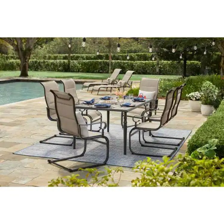 Hampton Bay Glenridge Falls 7-Piece Metal Outdoor Dining Set in Putty