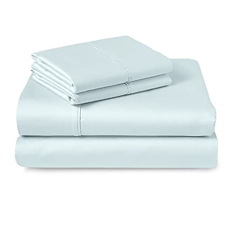 Pizuna 400 Thread Count Cotton Light Blue Queen Sheets Set