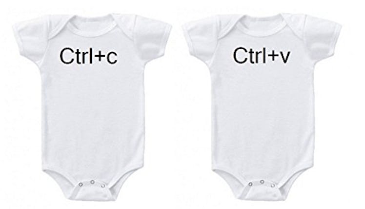 Ctrl+C and Ctrl+V Copy Paste Matching Twins Baby Onesies