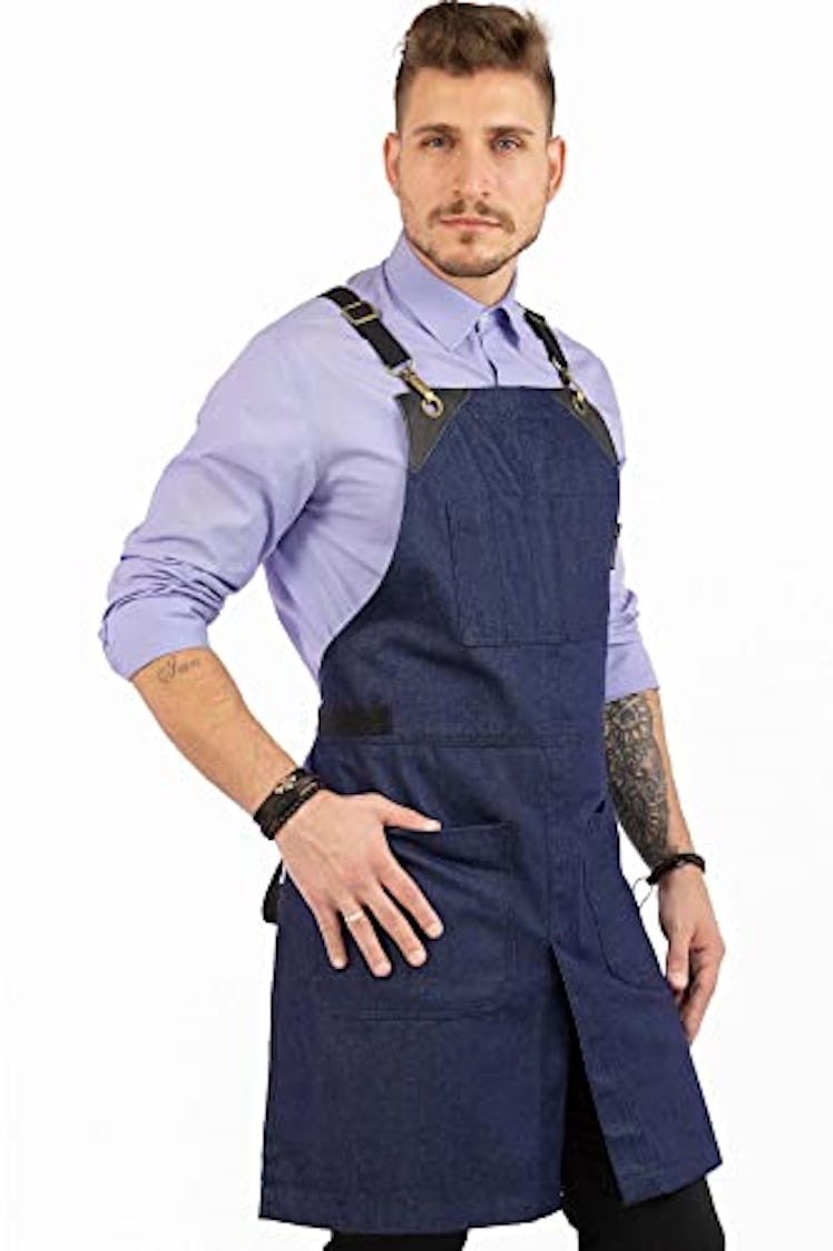 Cross-Back Denim Apron by Under NY Sky