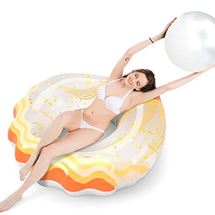 Jasonwell Oyster Pool Float With Pearl Beachball