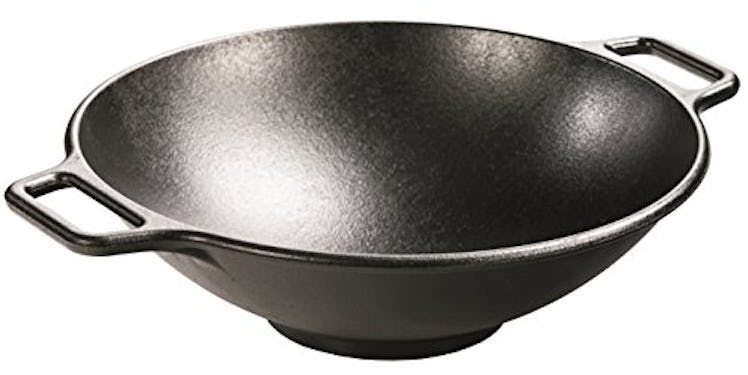 Lodge 14 Inch Cast Iron Wok. Pre-Seasoned Wok with Flattened Bottom for Asian Stir Fry and Sautees