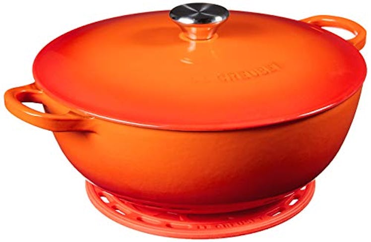 Le Creuset Enameled Cast Iron Curved Round Chef's Oven with Silicone French Trivet, 4.5 qt., Flame