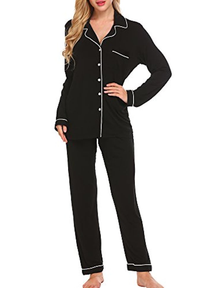 Ekouaer Women's Long Two-Piece Soft Sleep Pajama Set