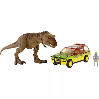 Jurassic World Legacy Collection Tyrannosaurus Rex Escape Pack with Jurassic Park Vehicle and Tim Ac...